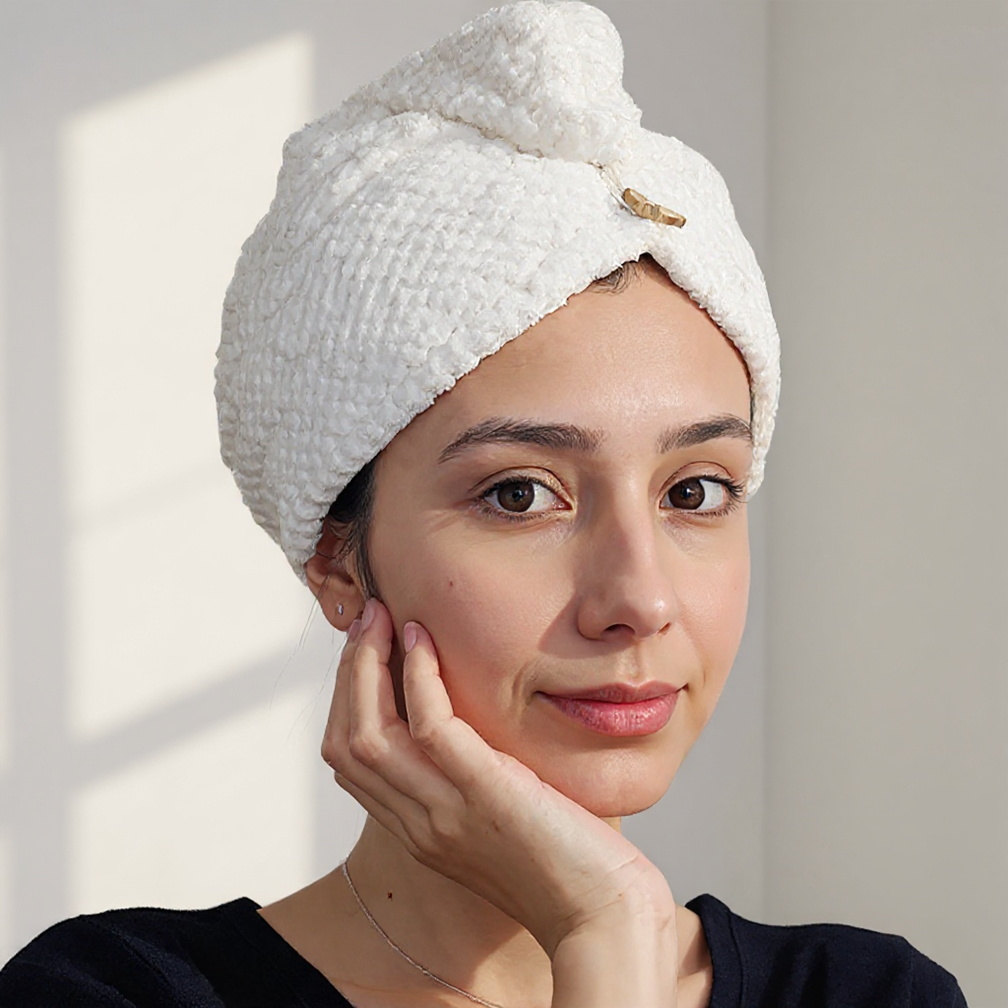 White Pineapple-Pattern Hair Turban