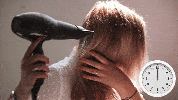 Vividreamore Velo Essential titanium hair dryer with high air volume, showing slow drying time of traditional models that cause sore arms and damp roots, ideal upgrade to fast ionic curly hair dryer with round brush or comb attachment for efficient styling.