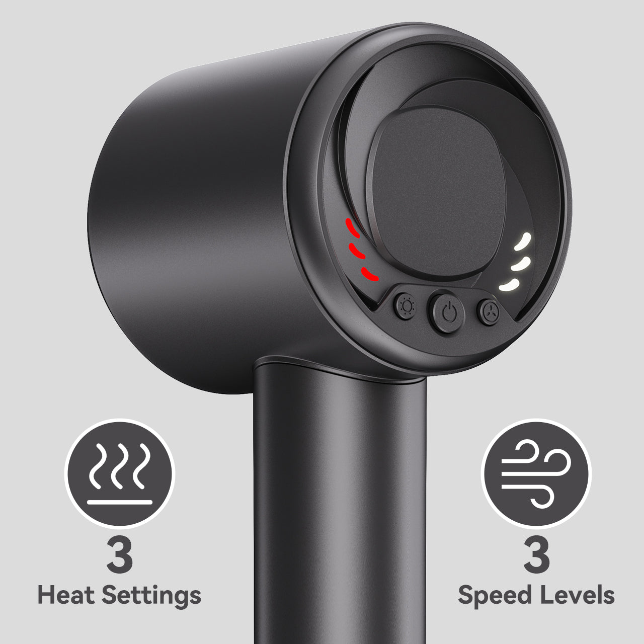 Vividreamore Velo Essential hair dryer with 9 drying combinations, featuring 3 heat settings and 3 speed levels for customizable styling