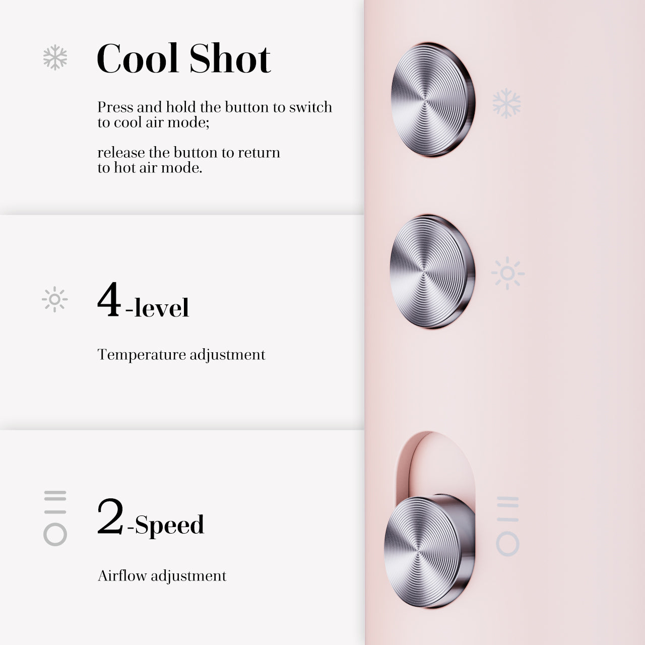 A gentler Low-Heat mode protects your hair from heat damage, while powerful airflow and an instant cool shot work together for faster drying and Long-Lasting styles.