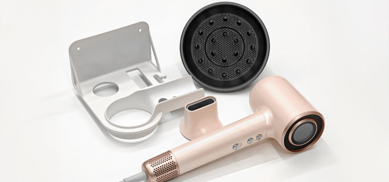Vividreamore Velo IntelliSense hair dryer full set with magnetic nozzle, diffuser, and wall-mounted holder, designed for everyday beauty at home, gym, or travel with salon-quality results anywhere.